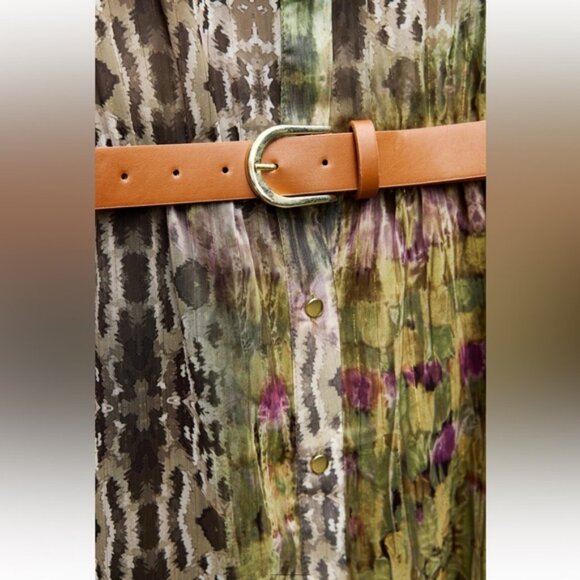 ZARA METALLIC THREAD BELTED PRINTED DRESS - Picture 6 of 6